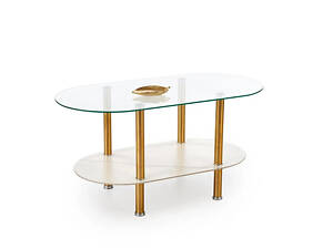 Журнальний столик Ducat, прозорий / білий мармур / золото.
