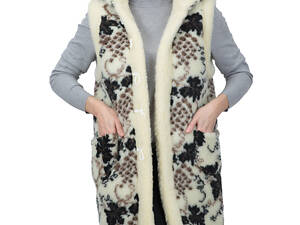 Жилетка жіноча двостороння довга з капюшоном із овчини з візерунком 'Виноград' S-6XL XL