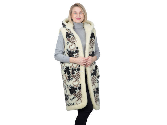Жилетка жіноча двостороння довга з капюшоном із овчини з візерунком 'Виноград' S-6XL - Фото 2