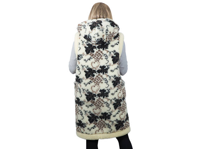 Жилетка жіноча двостороння довга з капюшоном із овчини з візерунком 'Виноград' S-6XL - Фото 3