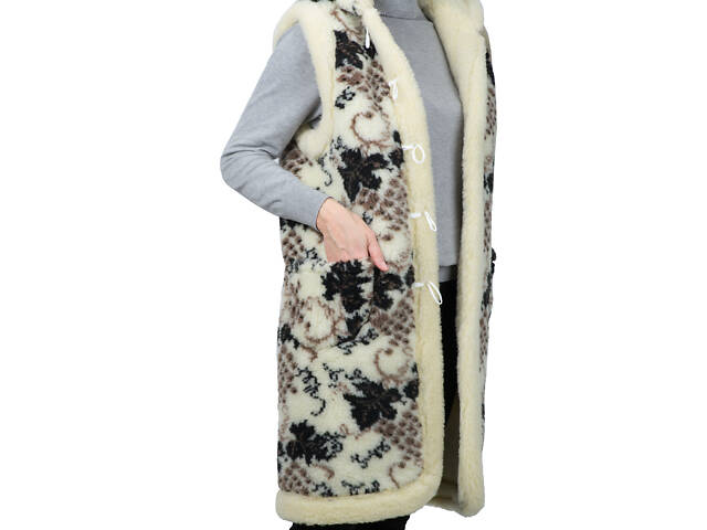 Жилетка жіноча двостороння довга з капюшоном із овчини з візерунком 'Виноград' S-6XL - Фото 4