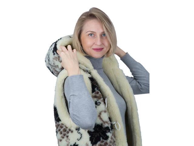 Жилетка жіноча двостороння довга з капюшоном із овчини з візерунком 'Виноград' S-6XL - Фото 5