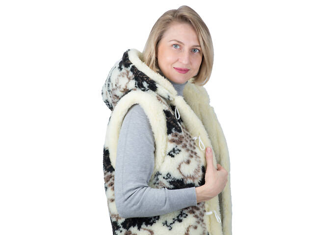 Жилетка жіноча двостороння довга з капюшоном із овчини з візерунком 'Виноград' S-6XL - Фото 6