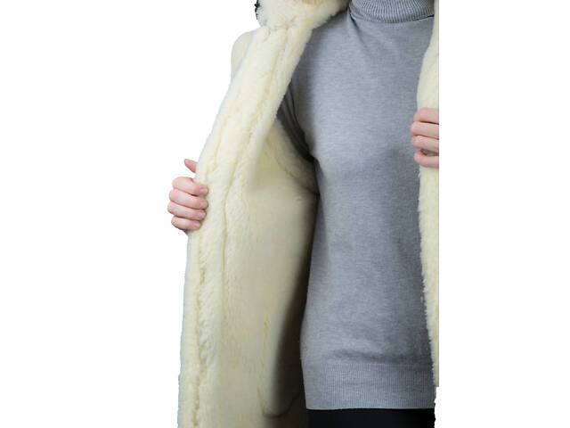 Жилетка жіноча двостороння довга з капюшоном із овчини з візерунком 'Виноград' S-6XL - Фото 7