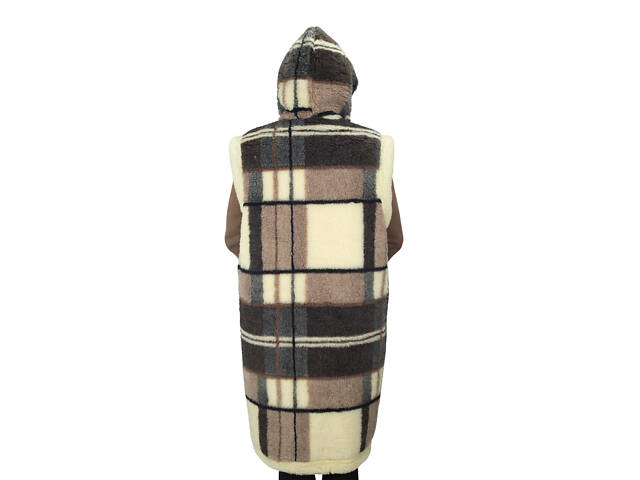 Жилетка жіноча двостороння довга з капюшоном з овчини у велику клітинку S-6XL L - Фото 4