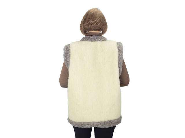 Жилетка жіноча тепла двостороння з овчини бежева з сірим S-6XL M - Фото 7