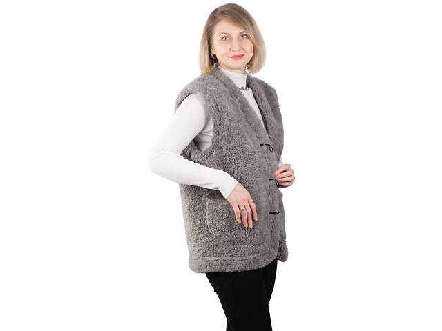 Жилетка жіноча тепла двостороння з овчини сіра S-6XL XL - Фото 1