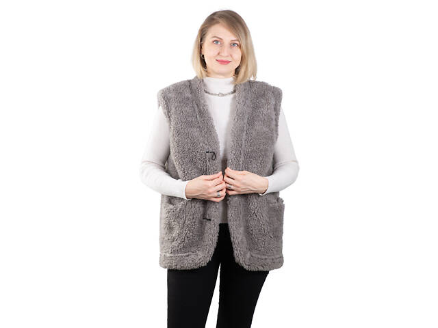 Жилетка жіноча тепла двостороння з овчини сіра S-6XL XL - Фото 2