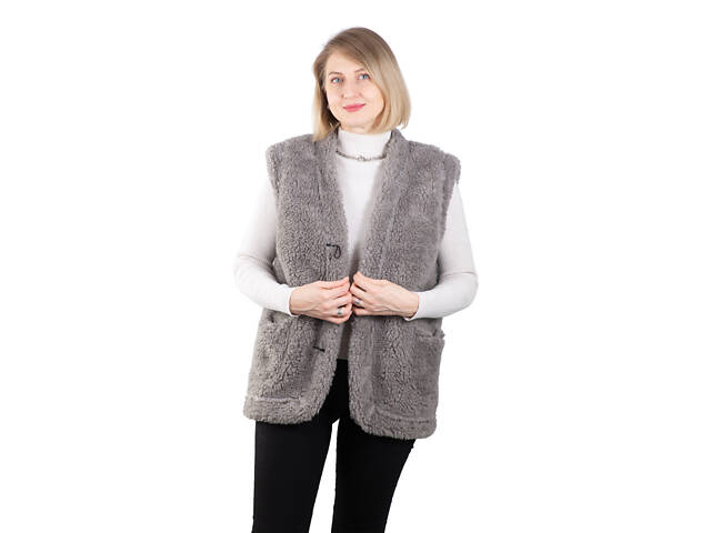Жилетка жіноча тепла двостороння з овчини сіра S-6XL XL - Фото 3