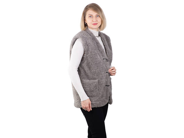 Жилетка жіноча тепла двостороння з овчини сіра S-6XL XL - Фото 4