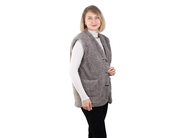 Жилетка жіноча тепла двостороння з овчини сіра S-6XL XL - Фото 5