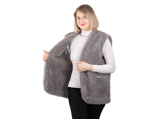 Жилетка жіноча тепла двостороння з овчини сіра S-6XL XL - Фото 7