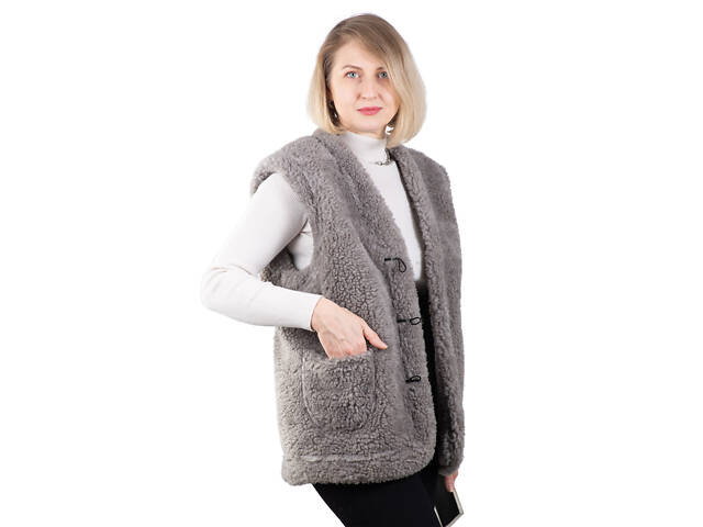 Жилетка жіноча тепла двостороння з овчини сіра S-6XL XL - Фото 8