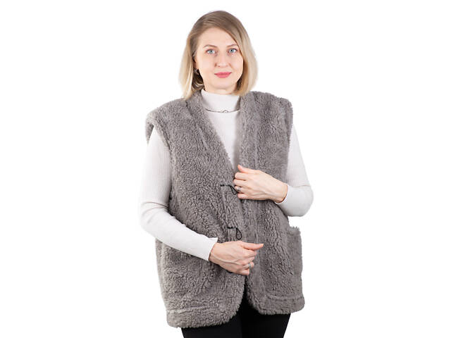 Жилетка жіноча тепла двостороння з овчини сіра S-6XL XL - Фото 9