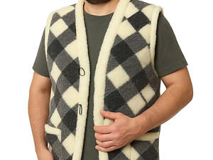 Жилетка чоловіча двостороння з овчини з елегантним картатим візерунком S-6XL