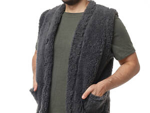 Жилетка чоловіча тепла хутряна двостороння з овчини сіра S-6XL L