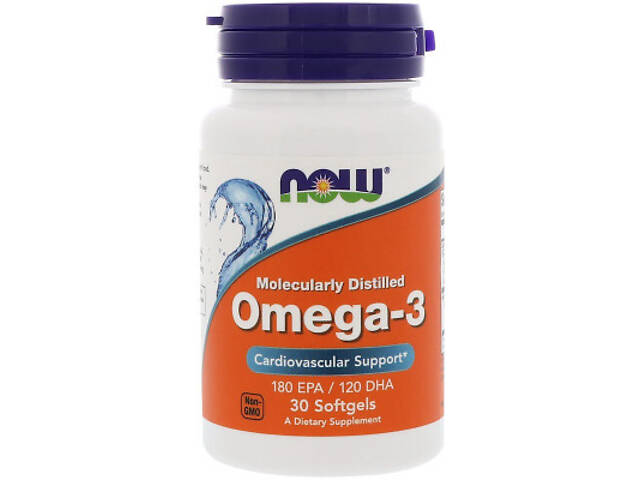 Жирні кислоти Now Foods Риб'ячий Жир, Омега-3, Omega-3, 1000 мг, 30 гелевих капсул (NOW-01649) - Фото 1