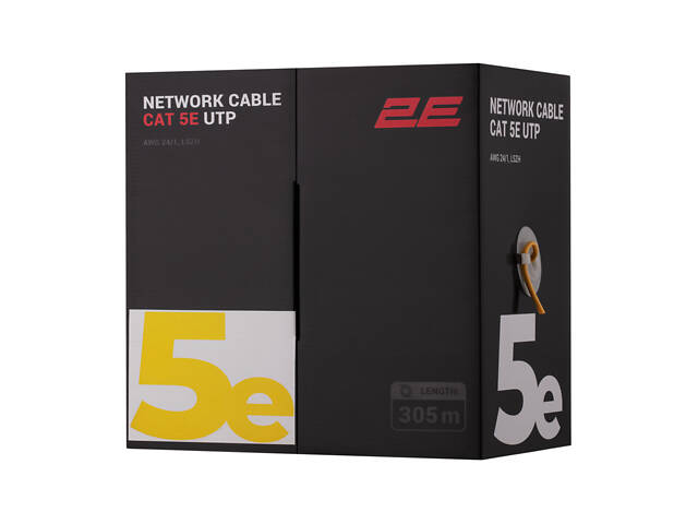 Кабель 2E CAT 5e, U-UTP, 305м, AWG 24/1, LSZH, жовтий (2E-CBL5EUTP-LSZH-YLW) - Фото 1