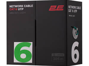 Кабель 2E CAT 6, U-UTP, 305м, AWG 23/1, LSZH-1, зелений (2E-CBL6EUTP-LSZH1-GRN)