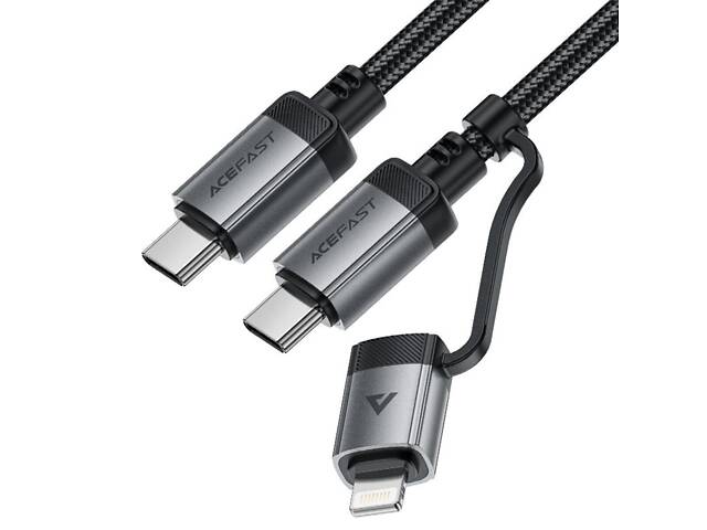 Кабель ACEFAST C20-01 USB-C to USB-C / Lightning aluminum alloy connectors charging data cable Black yL. - Фото 1