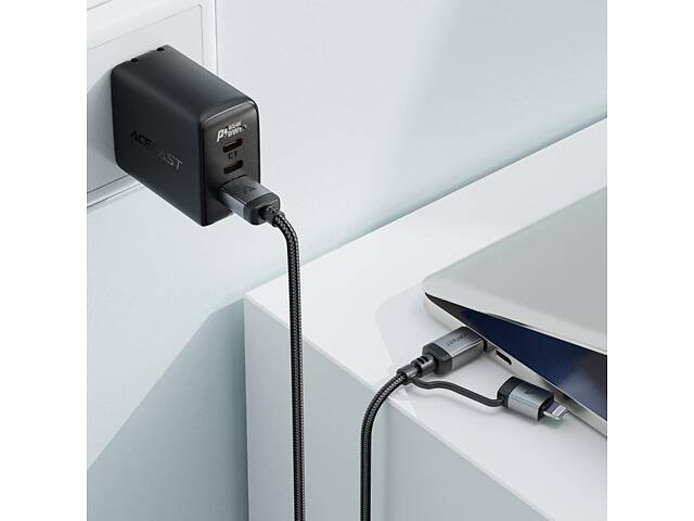 Кабель ACEFAST C20-01 USB-C to USB-C / Lightning aluminum alloy connectors charging data cable Black yL. - Фото 2