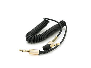 Кабель AUX Audio DC3.5 тато-тато 1.5 м пружина, CCA Stereo Jack, (круглий) Black cable, Box