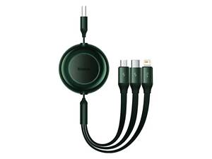 Кабель Baseus Bright Mirror 2 Series Retractable 3-in-1 Fast Charging Data Cable USB to M+L+C 3.5A 1.1m Green yL.