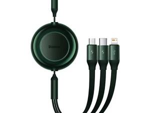 Кабель Baseus Bright Mirror 2 Series Retractable 3-in-1 Fast Charging Data Cable USB M+L+C 3.5A 1.1m Green yL.