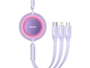 Кабель Baseus Bright Mirror 2 Series Retractable 3-in-1 Fast Charging Data Cable USB to M+L+C 66W 1.1m Purple