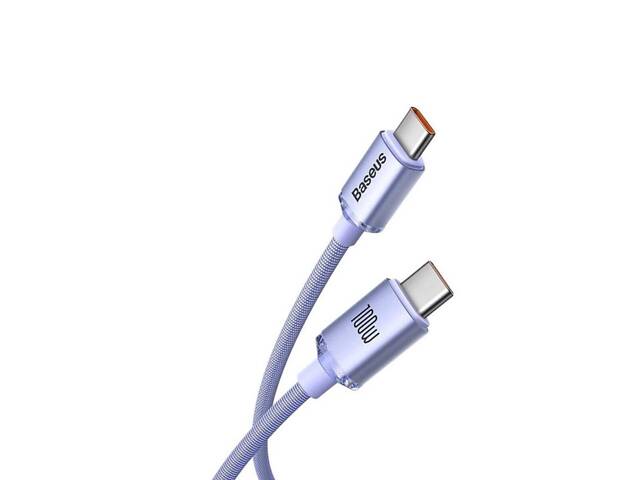 Кабель Baseus Crystal Shine Series Fast Charging Data Cable Type-C to Type-C 100W 1.2m Purple yL. - Фото 3