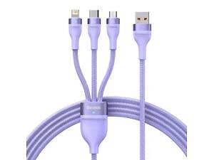 Кабель Baseus Flash Series Ⅱ One-for-three Fast Charging Data Cable USB M+L+C 66W 1.2m Purple yL.