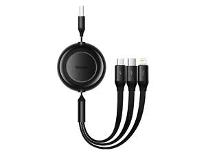 Кабель Baseus Free2Draw Retractable Crystal Fast Charging Data Cable USB to M+L+C 3.5A 1.1m Cluster Black yL.
