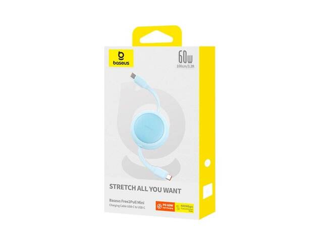 Кабель Baseus Free2Pull Mini Charging Cable USB-C to USB-C 60W 1m Galaxy Blue yL. - Фото 2