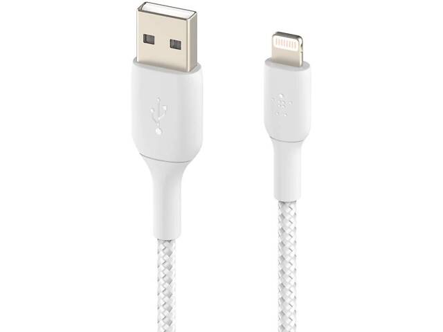 Кабель Belkin USB-A - Lightning, BRAIDED, 1 м, білий (CAA002BT1MWH) - Фото 3