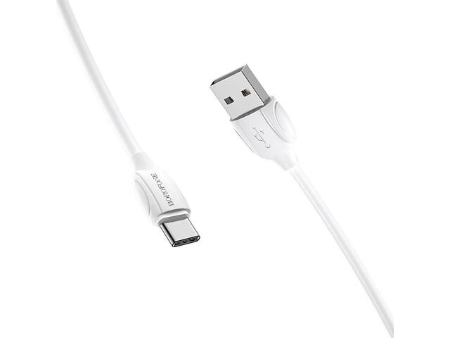 Кабель BOROFONE BX19 USB to Type-C 3A, 1m, PVC, TPE connectors, White yL. - Фото 1