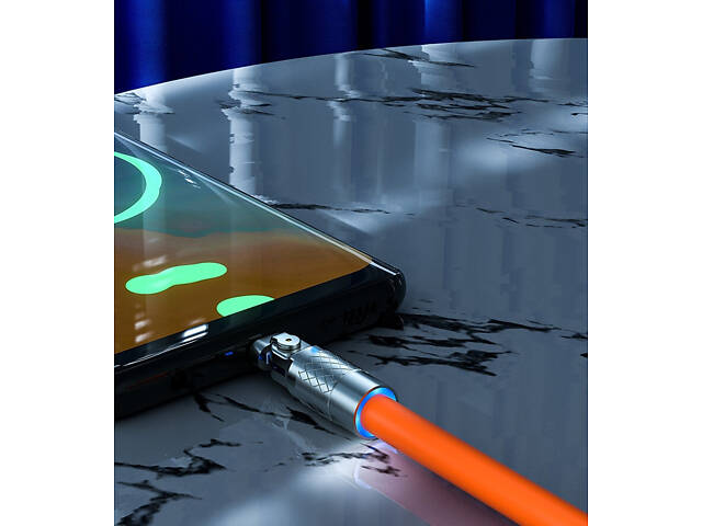 Кабель быстрой зарядки Lightning Super Fast Charge 120w 6A (150 см) черный, с подсветкой, поворотный 180° - Фото 8