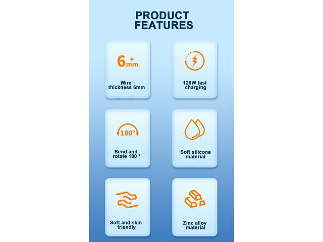 Кабель быстрой зарядки Lightning Super Fast Charge 120w 6A (150 см) черный, с подсветкой, поворотный 180° - Фото 9