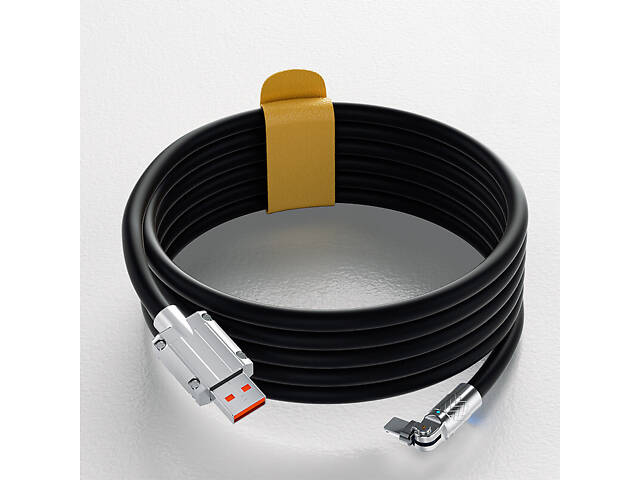 Кабель быстрой зарядки Lightning Super Fast Charge 120w 6A (150 см) черный, с подсветкой, поворотный 180° - Фото 2