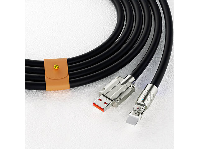 Кабель быстрой зарядки Lightning Super Fast Charge 120w 6A (150 см) черный, с подсветкой, поворотный 180° - Фото 3