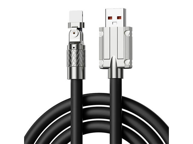 Кабель быстрой зарядки Lightning Super Fast Charge 120w 6A (150 см) черный, с подсветкой, поворотный 180° - Фото 4