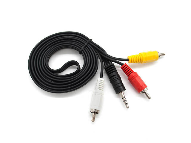 Кабель DC3.5 (папа) => 3хRCA (папа), GOLD Jack, длина Jack 17мм, CU, круглый, Black, 1,5 м, (Пакет) Q500 - Фото NaN