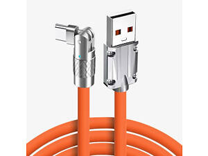 Кабель для быстрой зарядки USB Type-C 120w 6A (150 см) оранжевый, с подсветкой. Поворотный кабель Type-C 180°