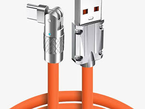 Кабель для быстрой зарядки USB Type-C 120w 6A (150 см) оранжевый, с подсветкой. Поворотный кабель Type-C 180°