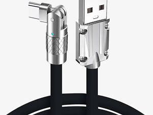 Кабель для швидкого заряджання USB Type-C 120w 6A (150 см) чорний, з підсвічуванням. Поворотний кабель Type-C 180 °