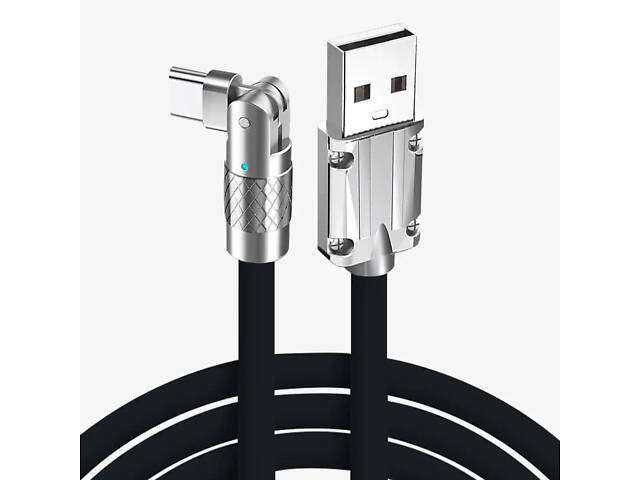 Кабель для быстрой зарядки USB Type-C 120w 6A (150 см) черный, с подсветкой. Поворотный кабель Type-C 180° - Фото 1