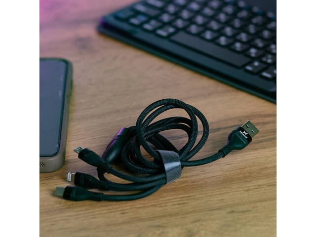 Кабель SmartX 3-in-1 Charging Data Cable USB-A to microUSB/USB-C/Lightning кабель для зарядки 3 в 1 - Фото 1