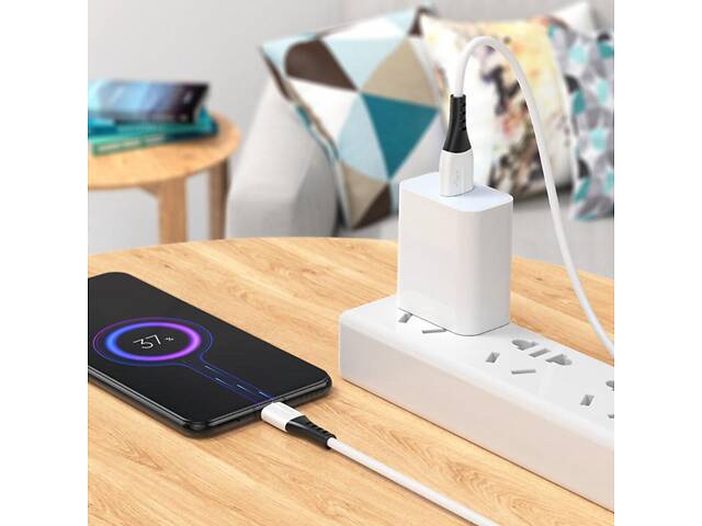 Кабель HOCO X82 USB to Micro 2.4A, 1m, silicone, silicone connectors, White yL. - Фото 2