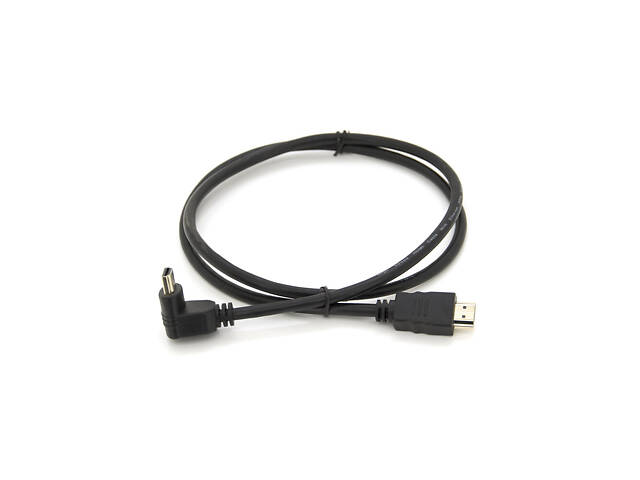 Кабель Merlion HDMI-HDMI 1.0m, v1.4, OD-7.5mm, круглий Black, конектор Black 90° кутовий - Фото 1