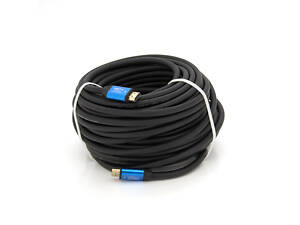 Кабель Merlion HDMI-HDMI 4Kx2K Ultra HD, 25.0m, v2,0, круглий Black, конектор Blue, Blister-box, Q10