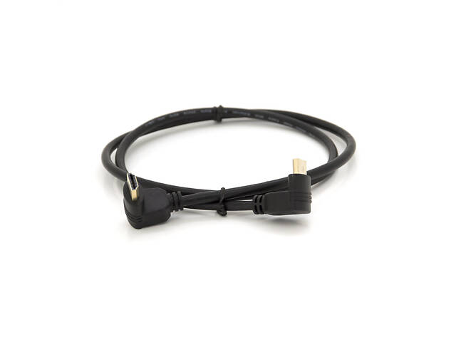 Кабель MerlionHDMI-HDMI 1.0m, v1.4, OD-7.5mm, круглый Black, коннектор Black 90° угловой/90° угловой - Фото 1